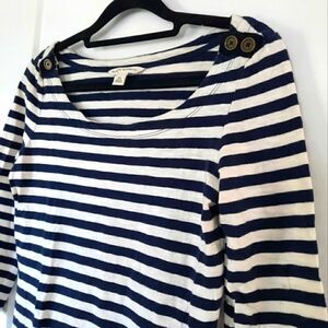 Banana Republic Boatneck Striped 3/4 Sleeve Top Navy and White Cotton
